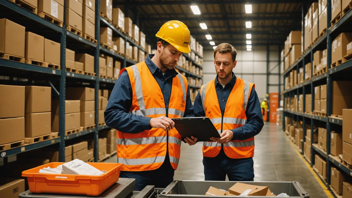 Warehouse pick station with AMR waiting at timed delivery window