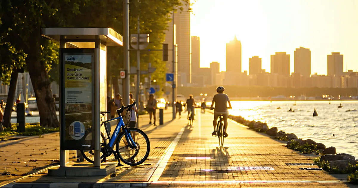 Coastal city transit scene